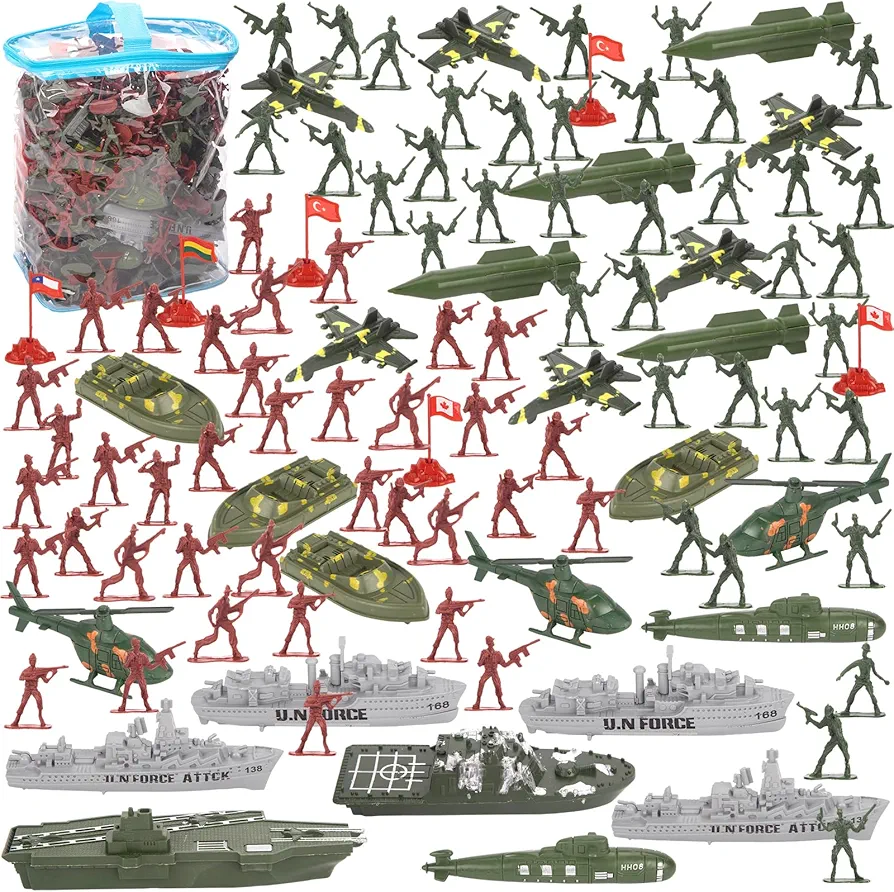 AMOR PRESENT 360PCS Military Soldier Playset, Army Men Military Set Toy Soldiers Military Figures Helicopters Warships Submarines Assorted Weapons for Kids