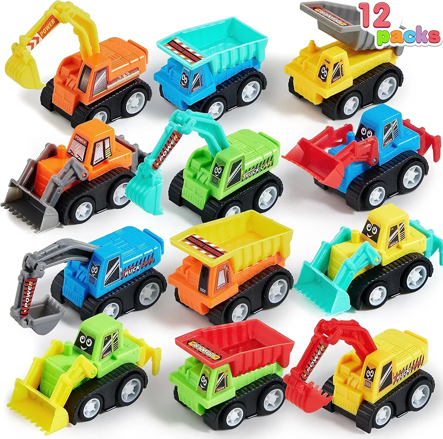 JOYIN 12-Piece Mini Construction Car Set, Plastic, Unisex, Non-Riding Toy Vehicle, Perfect for Imaginative Play and Parties