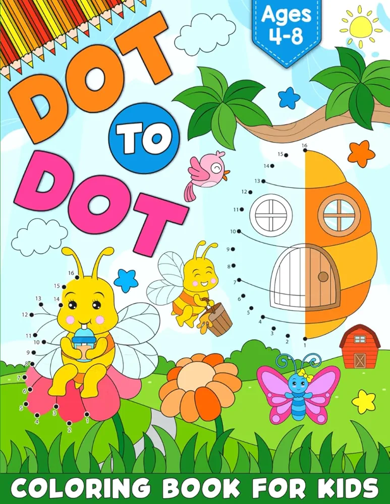 Dot to Dot Coloring Book for Kids Ages 4-8: Number Connect the Dot Puzzles With Cute Animals Coloring for Children Ages 4–8 years old