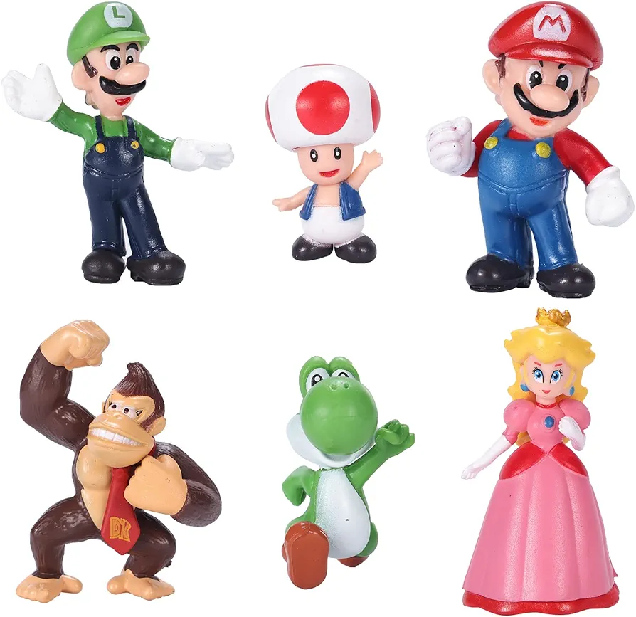 Mario Toys Bros Super Mary Princess, Turtle, Mushroom, Orangutan, Playsets （Pack of 6 2"）