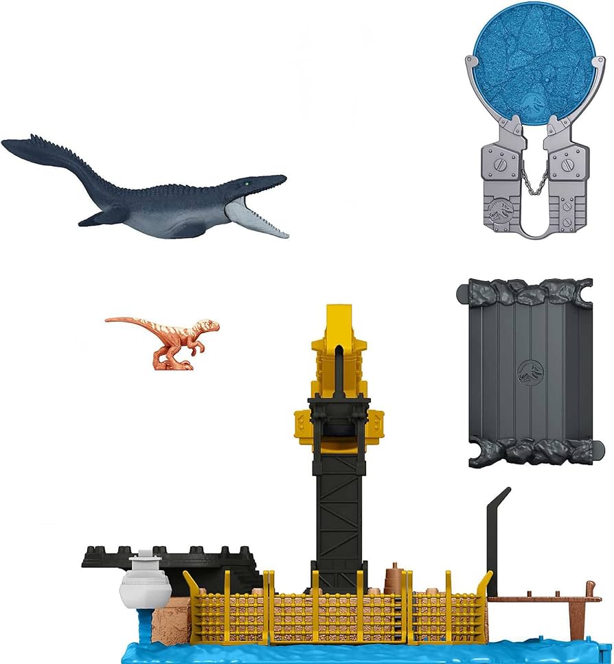 Mattel Jurassic World Dominion Minis Mosasaurus Mayhem Playset with 2 Mini Dinosaur Figures, Launchers and Break Apart Feature, Toy Gift Set and Collectible