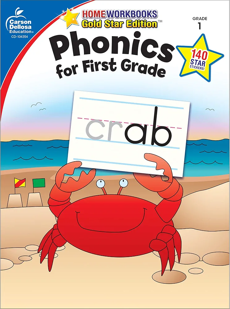 Carson Dellosa Phonics for First Grade Workbook―Writing Practice, Tracing Letters, Writing Words With Incentive Chart and Motivational Stickers (64 pgs) (Volume 11) (Home Workbooks)