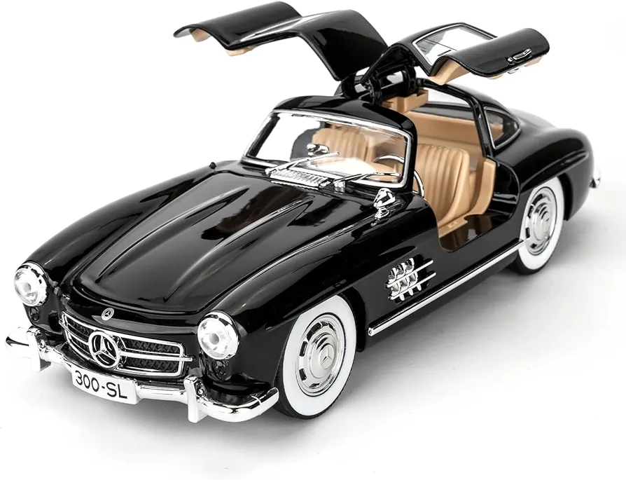 BDTCTK Benz 300 SL Classic Cars Model Car, Zinc Alloy Pull Back Toy car with Sound and Light for Kids Boy Girl Gift(Black)