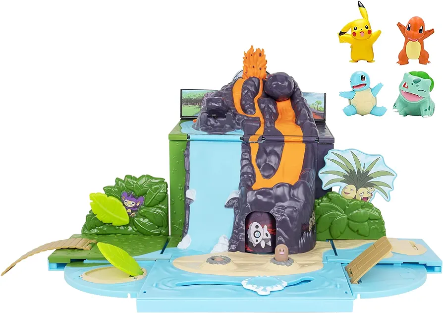 Pokémon Carry ‘N’ Go Volcano Playset with 4 Included 2-inch, Pikachu, Charmander, Bulbasaur, and Squirtle - Bring Everywhere - Playsets for Kids and Pokémon Fans - Amazon Exclusive