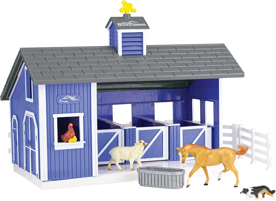 Breyer Horses Breyer Farms Home at The Barn Playset | 10 Piece Playset | 1 Stablemates Horses Included | 15" L x 4" W x 10" H | 1:32 Scale | Model 59241 , Blue