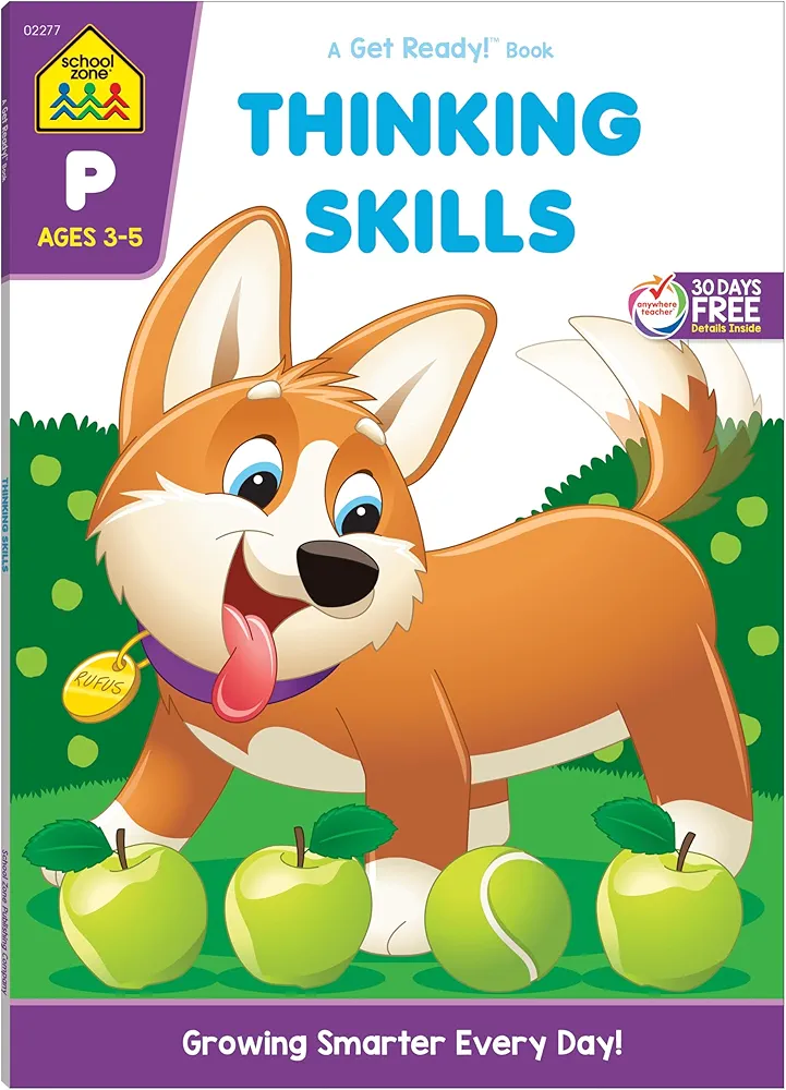 School Zone - Thinking Skills Workbook - 64 Pages, Ages 3 to 5, Preschool to Kindergarten, Problem-Solving, Logic & Reasoning Puzzles, and More (School Zone Get Ready!™ Book Series)