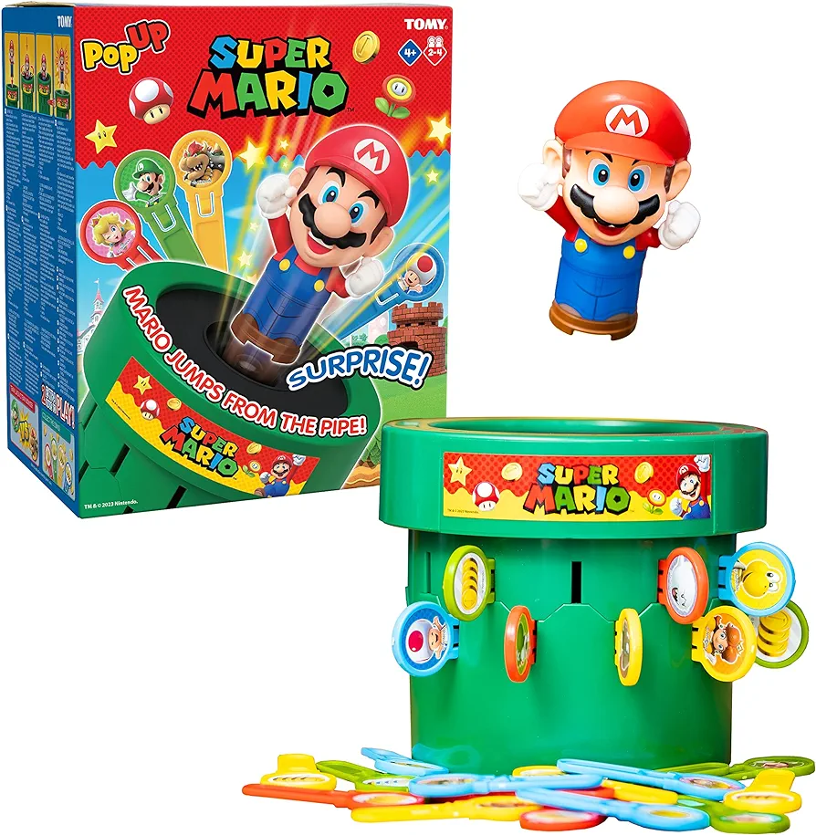 TOMY Pop Up Super Mario Family and Preschool Kids Board Game, 2-4 Players, Suitable for Boys & Girls Ages 4+