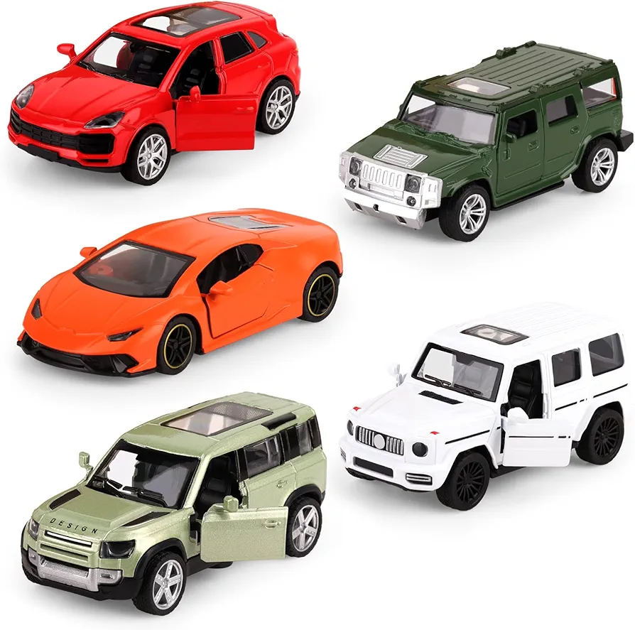 Hooqict Metal Die Cast Toy Car Set of 5, Openable Doors Pull Back Car for Kids Boys Age 3 4 5 6 7 8, Race Car Party Favors Mini Toy Car for Pinata Stuffers, Goodie Bag Stuffers, Birthday Gifts