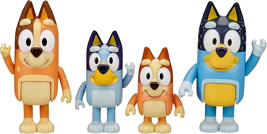 Bluey and Family 4 Pack of 2.5-3" Bluey, Bingo, Chilli, Bandit Poseable Figures