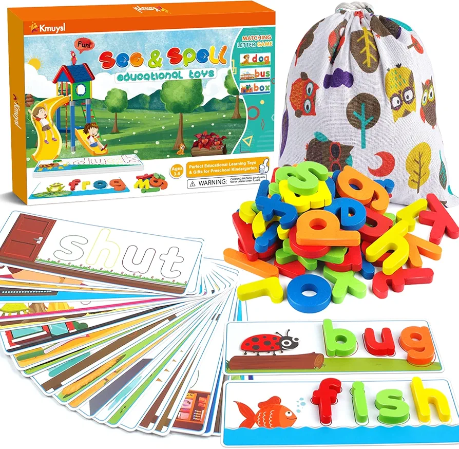 KMUYSL See & Spell Learning Educational Toys and Gift for 2 3 4 5 6 Years Old Boys and Girls - 80Pcs of CVC Word Builders, Alphabet Colors Recognition Game, Preschool Learning Activities Toys