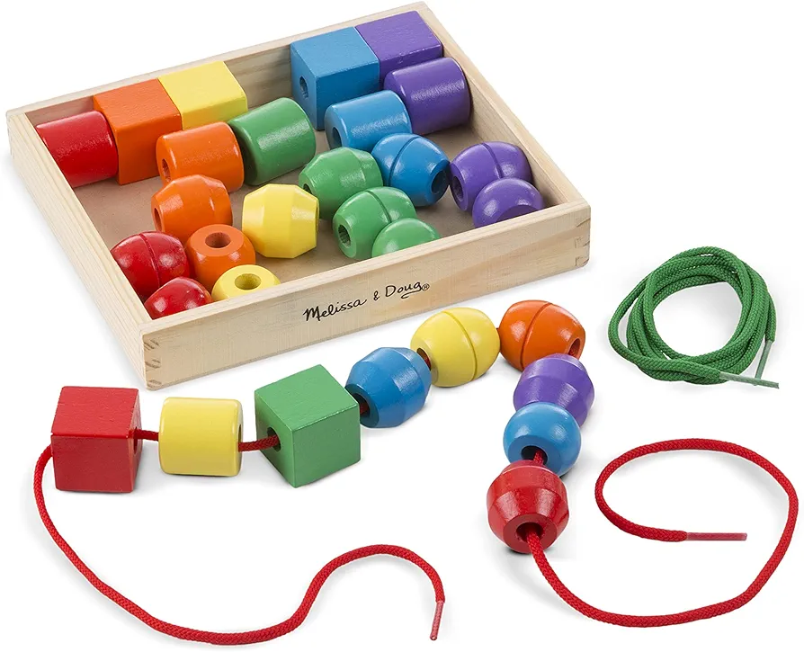 Melissa & Doug Primary Lacing Beads - Educational Toy With 8 Wooden Beads and 2 Laces