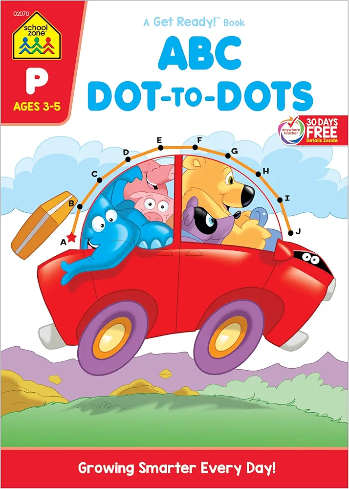 School Zone ABC Dot-to-Dots Workbook: Preschool, Kindergarten, Connect the Dots, Alphabet, Letter Puzzles, Creative, and More (A Get Ready!™ Activity Book Series)