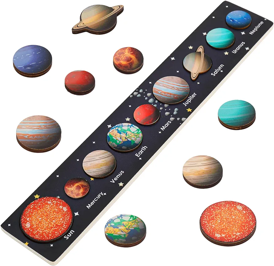 Solar System Puzzle for Kids 3-6, Wooden Space Toys for Kids, Planets for Kids, Preschool Learning Activities, Gift for Boys, Girls