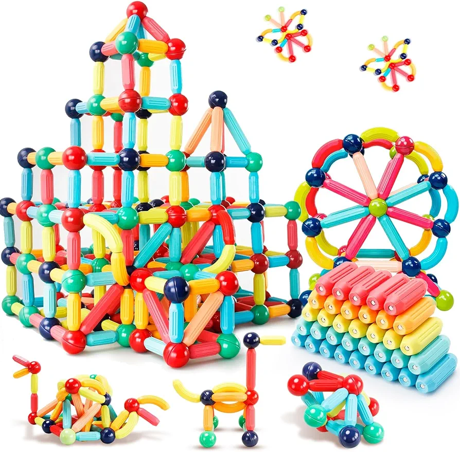 Magnetic Building Blocks STEM Educational Toy for Kids Montessori Learning Sticks and Balls, Sensory Activities Toys for Toddlers, Gift for Boys and Girls Preschool