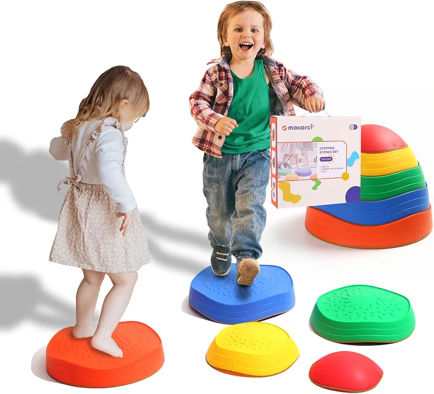 Stepping Stones for Kids, 5pcs Non-Slip Plastic Balance River Stones for Promoting Children's Coordination Skills Sensory Play Equipment Toys Toddler Ages 3 4 5 6 7 8 Years