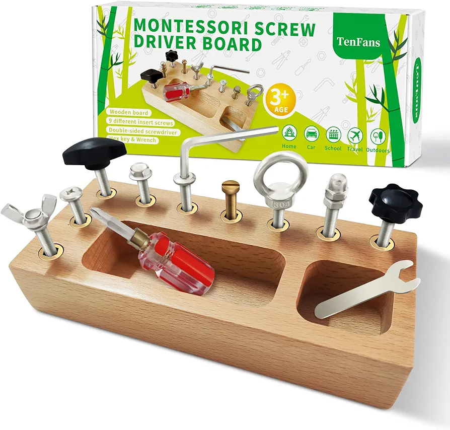 Montessori Toys for 3 4 5 Year Old, Montessori Screwdriver Board, Kids Wooden Toys, Fine Motor Skills Toys, Sensory Preschool Learning Toys for Toddler Travel