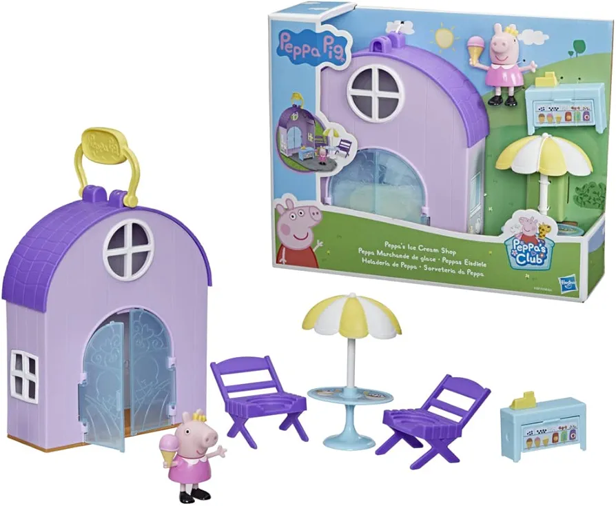 Peppa Pig Peppa's Club Peppa's Ice Cream Shop Preschool Playset Toy, Includes 1 Figure, 4 Accessories, Carry Handle, for Ages 3 and Up