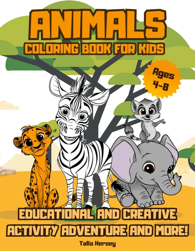 Animals Coloring Book for Kids: Educational and Creative Activity Adventure for Children Ages 4-8, with Lemur, Elephant, Tiger, Elephants and more!