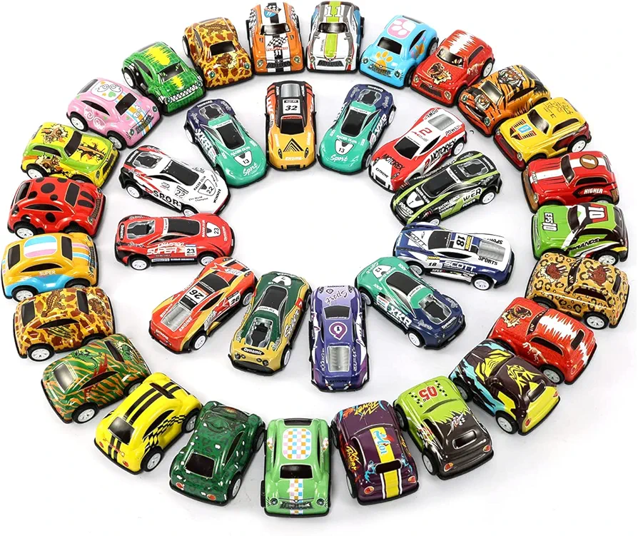 36 Pack Pull Back Cars, Friction Mini Toy Cars Fun Bulk Race Car Set for Kid Ages 3 4 5 6 Years Old, Boys and Girls Christmas Birthday Party Gifts, and Treasure Box Toys for Classroom