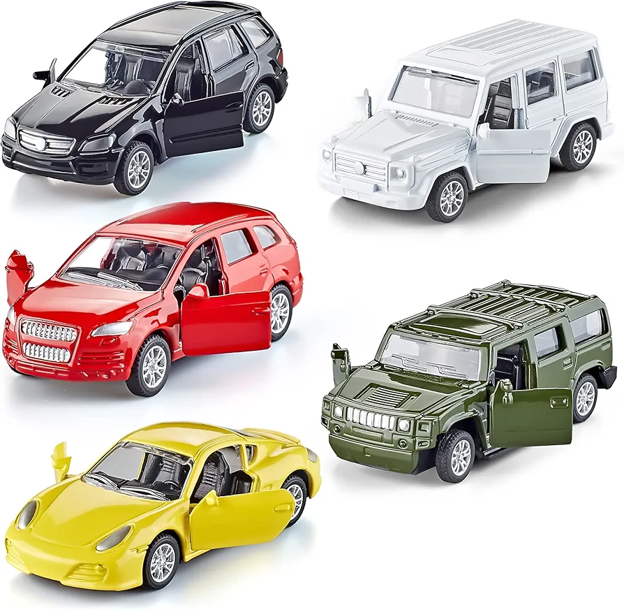 Die Cast Metal Toy Cars Set of 5, Openable Doors Pull Back Car Gift Pack for Kids (Private car)