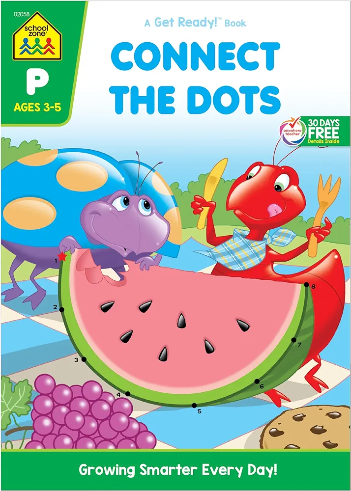 School Zone - Connect the Dots Workbook - 32 Pages, Ages 3 to 5, Preschool, Kindergarten, Dot-to-Dots, Counting, Number Puzzles, Numbers 1-10, Coloring, and More (School Zone Get Ready!™ Book Series)