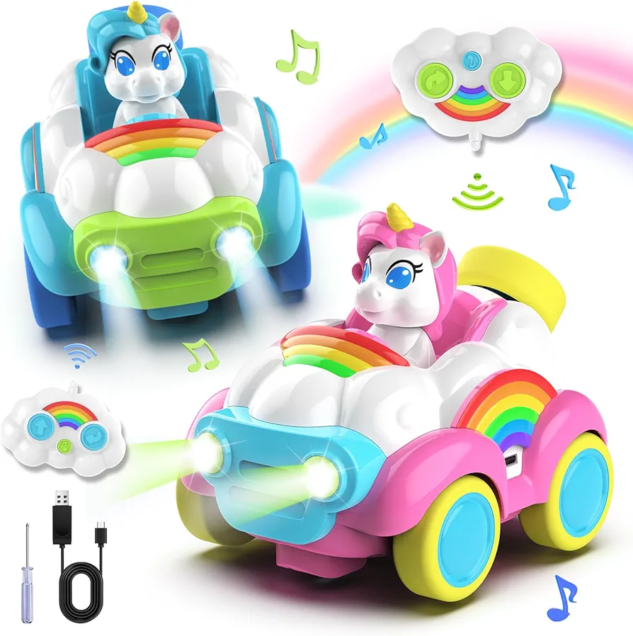 Hangrui 2 Pack Toddler Remote Control Cars, Girls Toys for Ages 2-5, 2.4Ghz RC Cars Toys with Colored Lights & Music, 2 3 4 5 Year Olds Girls Boys Christmas Birthday Gifts