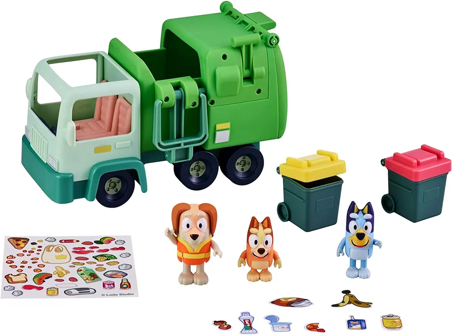 Bluey Garbage Truck - 2.5", Bingo, and Bin Man poseable Figures with Playset | Amazon Exclusive