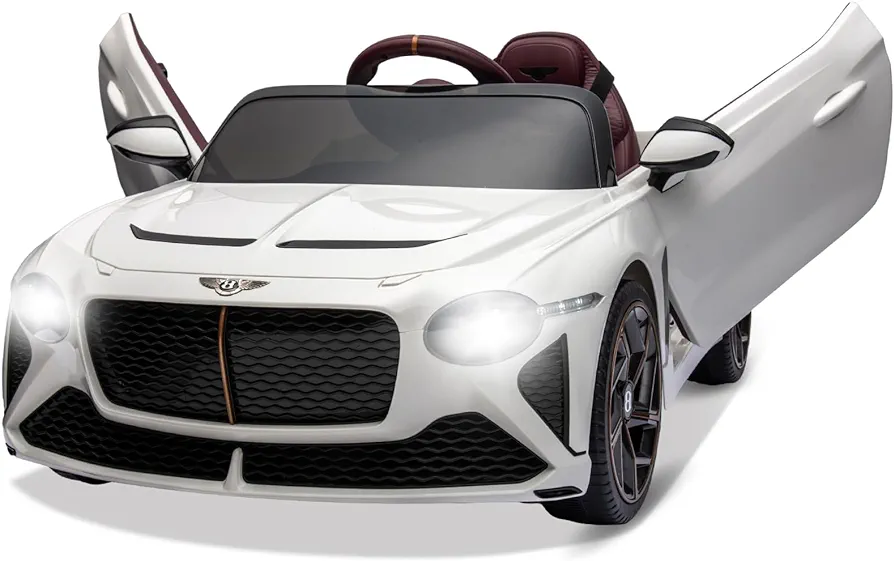 Kids Ride On Car, Licensed Bentley Bacalar 12V Electric Vehicles w/Parent Remote Control, Scissor Door, Suspension, 3 Speeds, LED Lights, Horn, Battery Powered Ride on Toy for Boys Girls, White