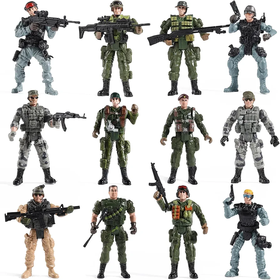 US Army Men and SWAT Team Toy Soldiers Action Figures with Military Weapons Accessories for Kids Boys Girls,12Pcs