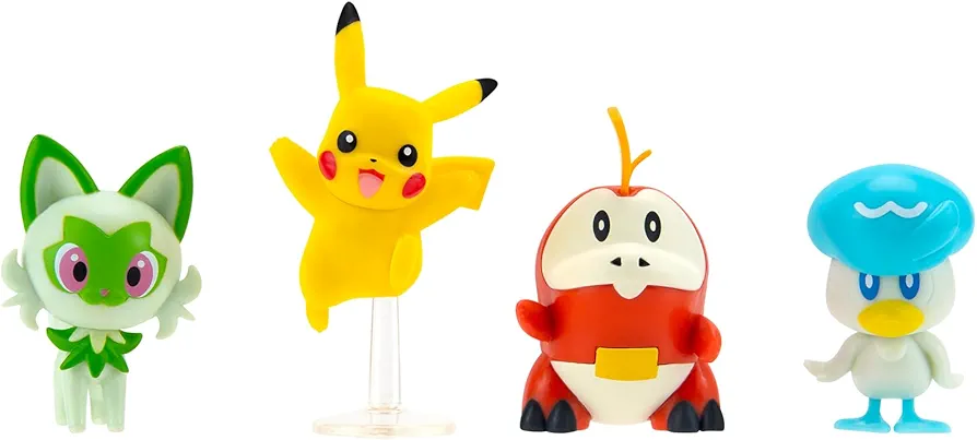 Pokémon Paldea Battle Figure 4 Pack - Features 2-Inch Pikachu, Fuecoco, Sprigatito, and Quaxly Battle Figures