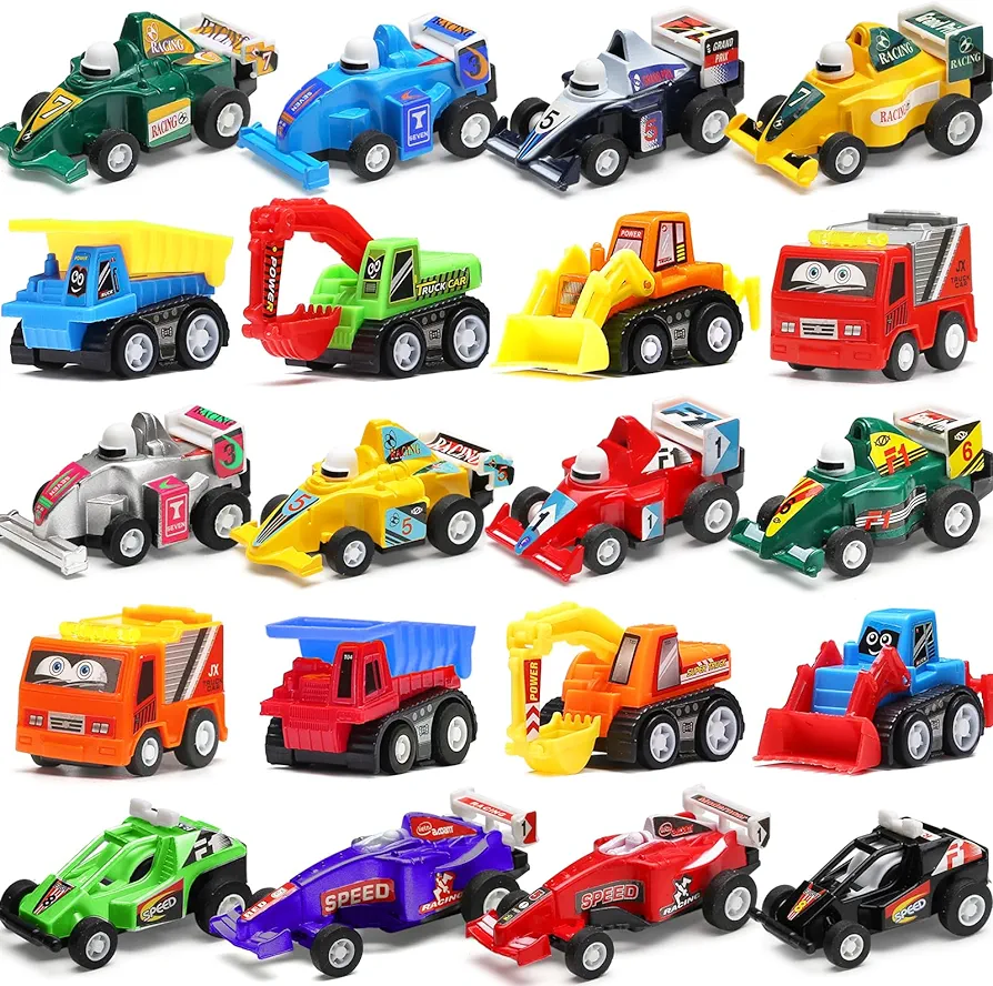 Pull Back Car, 20 Pcs Assorted Mini Truck Toy and Race Car Toy Kit Set, Play Construction Vehicle Playset for Boy Kid Child Party Favors Birthday Game Supplies Pinata Stuffers Easter Egg Hunt Fillers