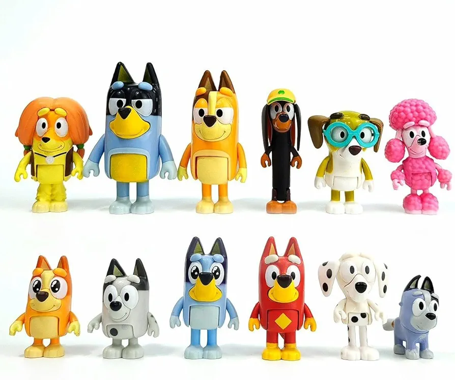 12 Pcs Wolfs-Bluey Figures Toys Playset, Wolves-Action Figurines Family and Friends Set