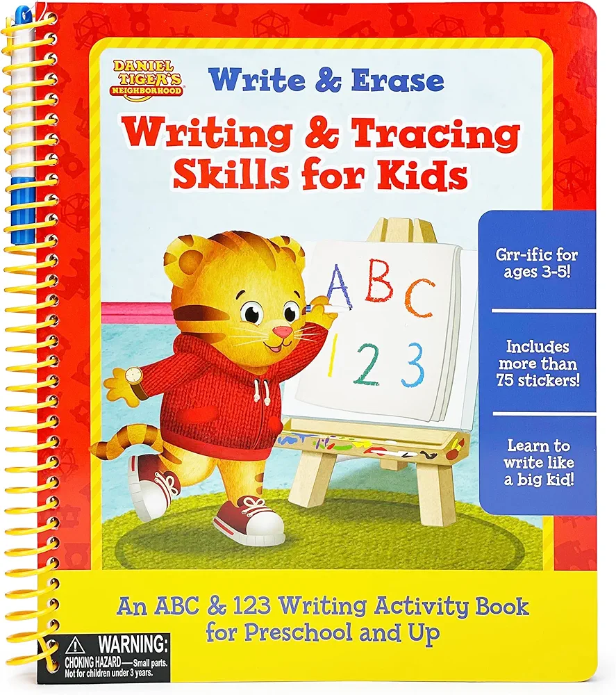 ​Daniel Tiger's Neighborhood Wipe Clean Writing & Tracing Workbook Skills for Preschool Kids Ages 3 - 5: Practice Pen Control, ABC's, Numbers, Handwriting, Wipe Off Pen Included