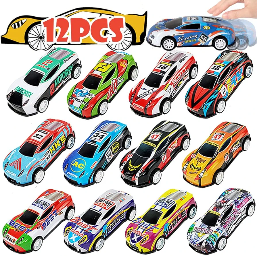 Pull Back Toy Cars, Mini Die-Cast Race Cars Vehicles Bulk, Party Favor Cars Toys, Goodie Bag Stuffers, Pinata Fillers, Teacher Treasure Prize Box Toys for Boys Girls 3,4,5 Years Old (12Pcs)