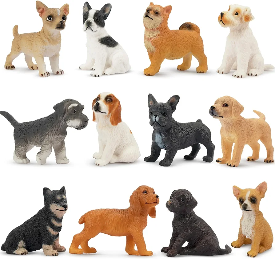 Toymany 12PCS Mini Dog Figurines Toy Set, Realistic Detailed Plastic Puppy Figures Playset, Hand Painted Dogs Animals Toy, Cake Toppers Easter Eggs Christmas Birthday Gift for Kids Toddlers