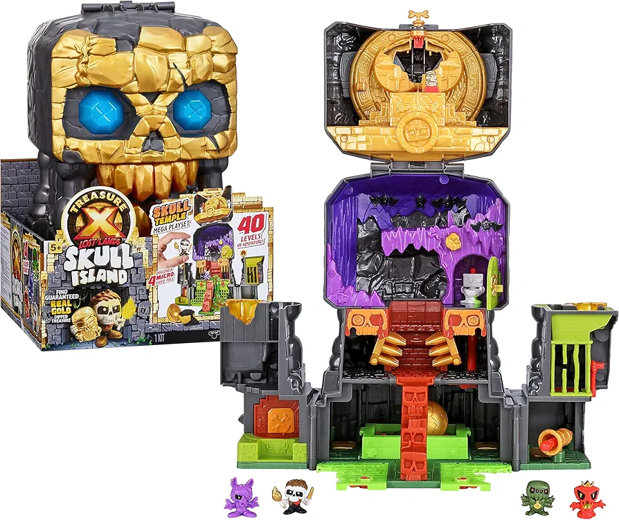 TREASURE X Lost Lands Skull Island Skull Temple Mega Playset, 40 Levels of Adventure. 4 Micro Sized Action Figs. Survive The Traps and Discover Guaranteed Real Gold Dipped Treasure