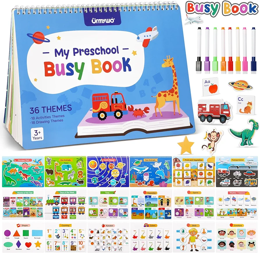 Busy Book for Toddlers 1-3 - Preschool Learning Activities 36 Themes Learning Resources Coloring Books, Travel Toys for Road Trip Car, Montessori Autism Sensory Toys Christmas Birthdays Gifts for Kids