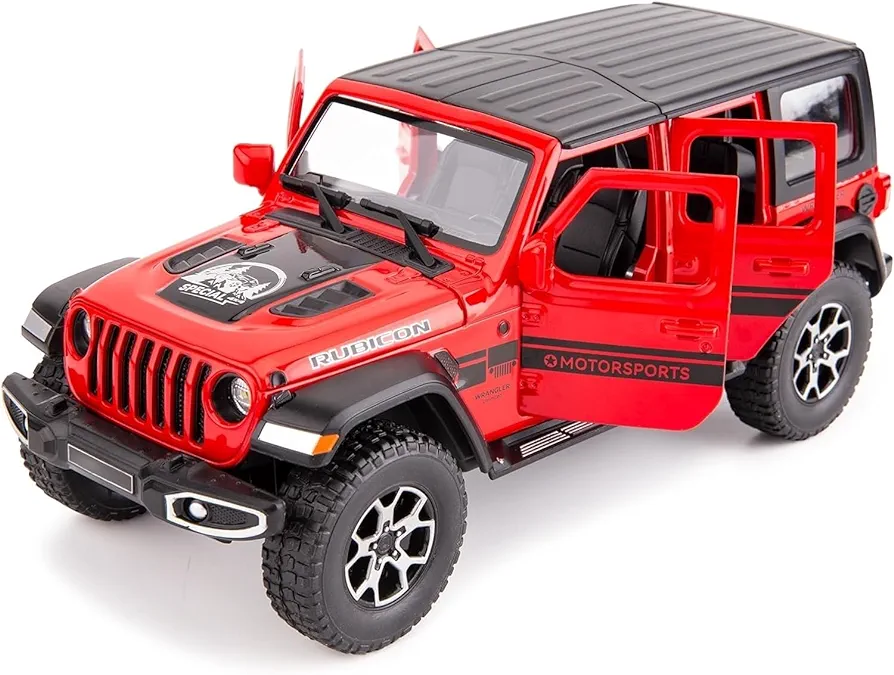 BDTCTK Off-Road 7 Door for Wrangler Diecast Toy Car Model, 1/22 Scale Metal Alloy Vehicle for Kids Boys Girls Adults, Doors Open, Light and Sound, Gifts Red