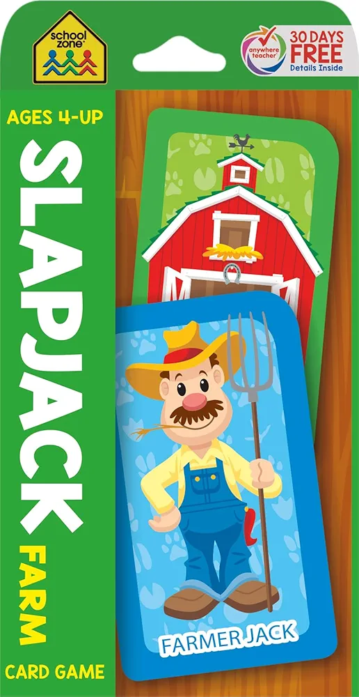 School Zone - Slapjack Farm Card Game - Ages 4+, Preschool to Kindergarten, Animals, Counting, Matching, Vocabulary, and More (School Zone Game Card Series)