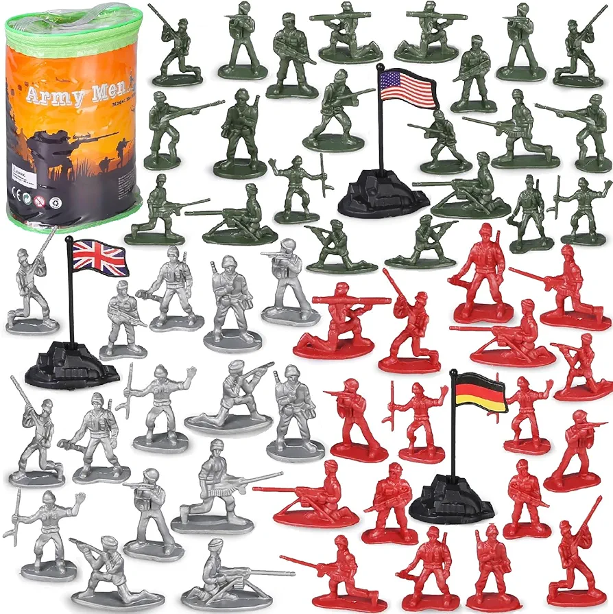 kramow 300PCS Army Men Military Soldier Battle Playset Army Toys and Green Army Men Set Includes Tan,Silvery and Green Army Action Figures and Flag for Kids Boys Girls