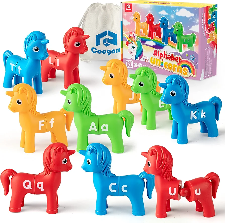 Coogam Unicorn Uppercase & Lowercase Letters Matching Game,13pcs Double-Sided ABC Letter Toys with 26 Alphabet Recognition Match Games Preschool Educational Montessori Toys for Toddlers Boys Girls