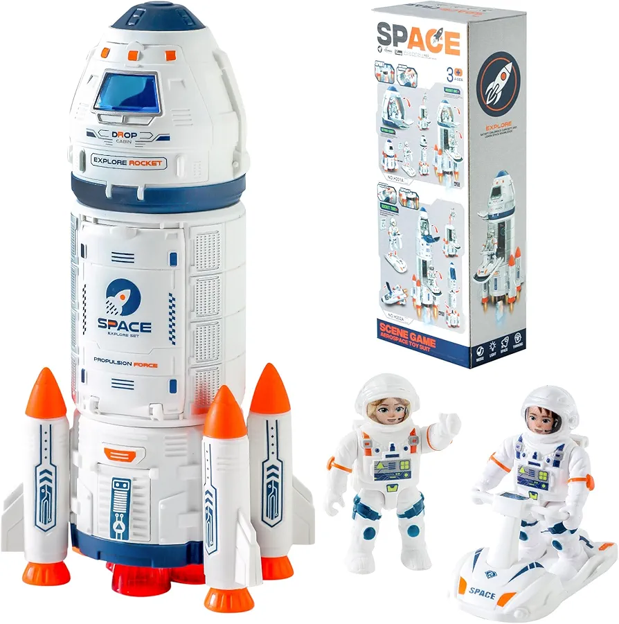 Space Shuttle Rocket Toys - Rocket Ship Toy with Astronaut Figure and Spray Effects, STEM Aerospace Toys with Lights and sounds - Fun Space Gifts Toys for Space Exploration, Space Knowledge Toys