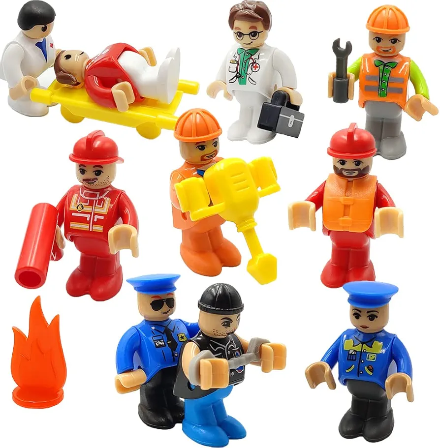 Toy People Figures with Tool for Kids Action Figures Playsets for Trains Cars Various Professions for Play House Wooden Train Track