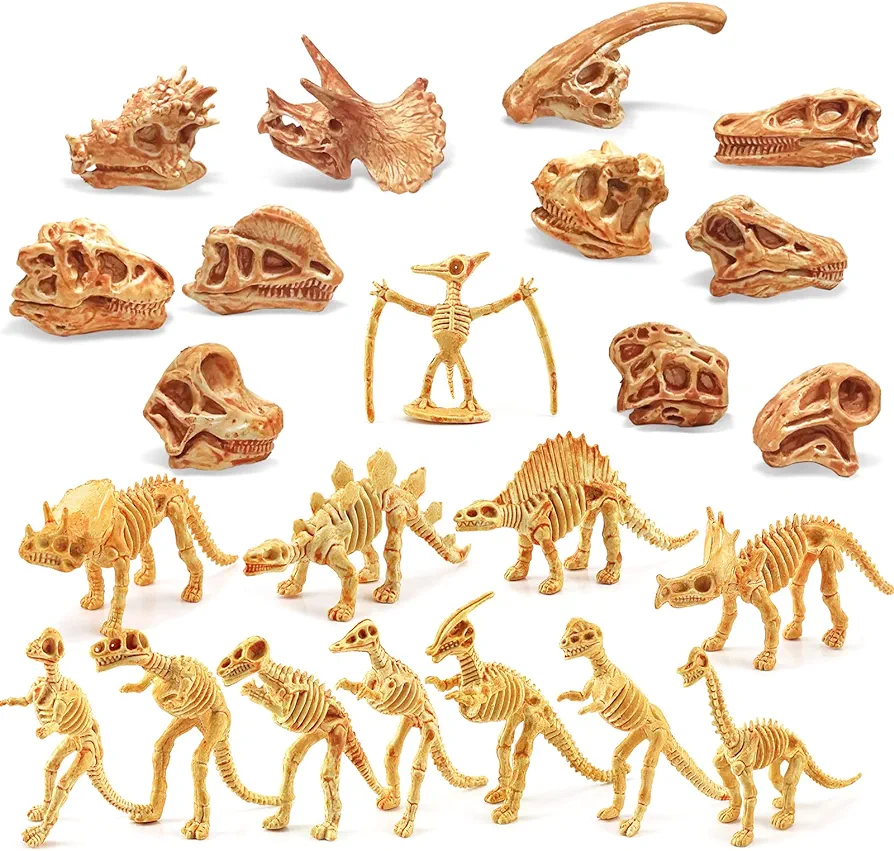 Dinosaur Head Skeleton Golden Dino Fossil Assorted Bones Playsets 23 PCS Action Figures Model Toys for Kids