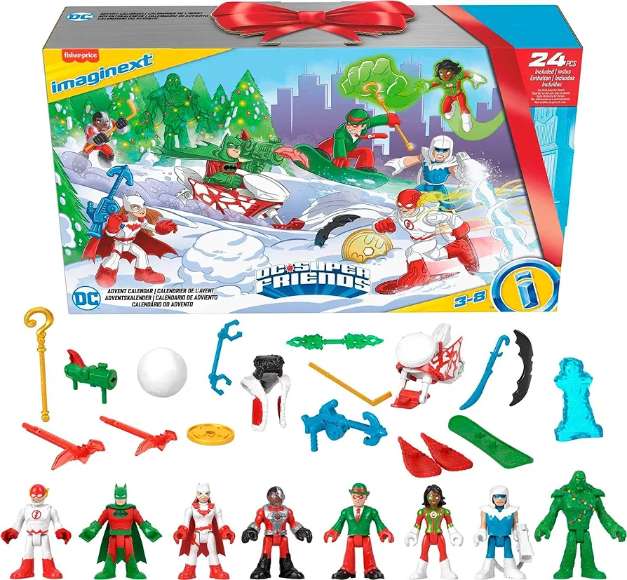 Fisher-Price Imaginext DC Super Friends Advent Calendar, Christmas Toy with 24 Figures & Accessories for Preschool Kids Ages 3+ Years