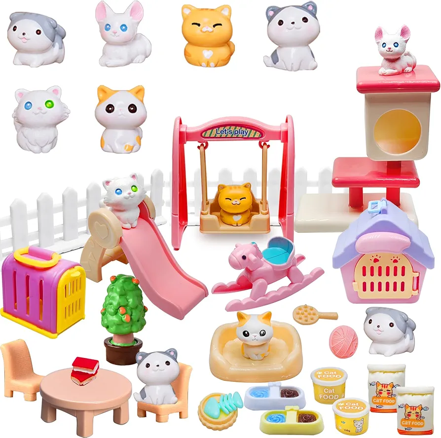 Pet Pretend Play Toy Dollhouse Playset Accessories,Cat Puppy Dog Hamster Realistic Animals Tiny Mini Figures Furniture,Vet Care Center Preschool Educational Gift Boys Girls Kids Toddler-35pcs