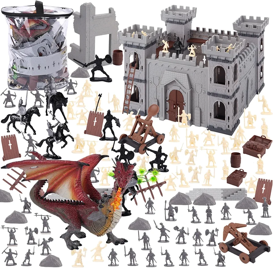 LovesTown 241PCS Medieval Dragon Toy Set, Assembled Castle Toys Knight Warrior Figures Medieval Knights for Kids Birthday Easter Christmas