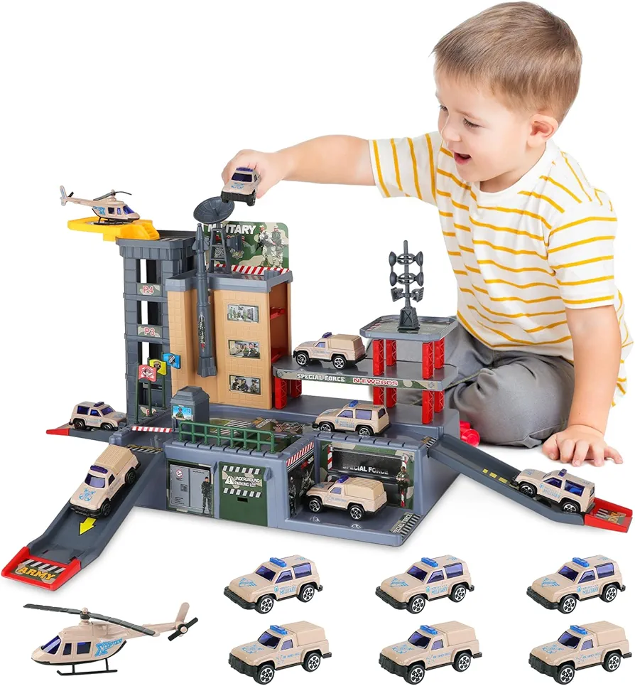 deAO Military Base Army Toy Set with Military Vehicles, Military Helicopter, Vehicles and Accessories,Army Combat Operation Center,War Role Play Toy Birthday Toys for Kids Boys 3 4 5 6 7