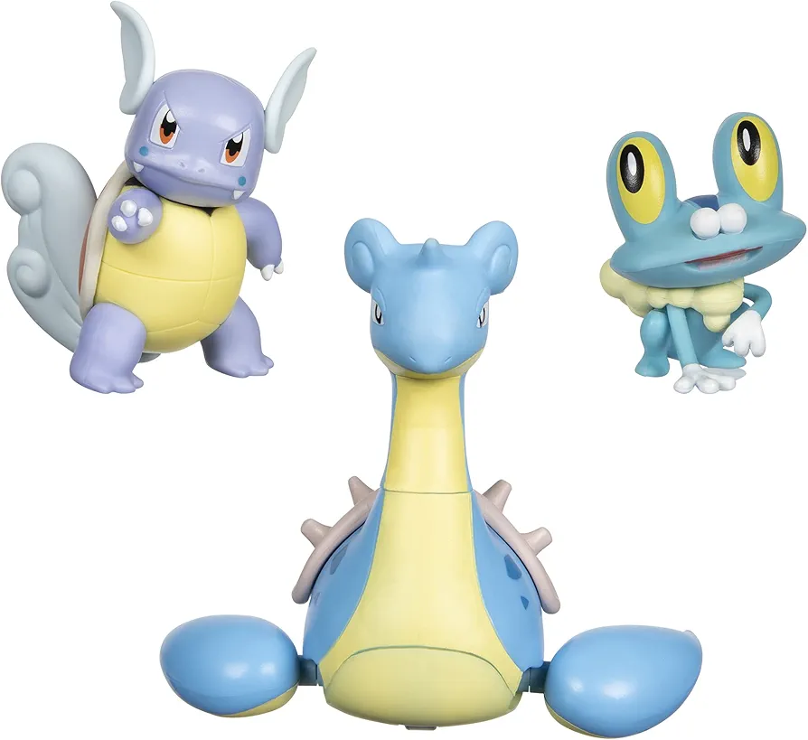 Pokémon Battle Figure, Water-Type Theme 3 Pack with Froakie, Wartortle, Lapras - 4.5-inch Froakie Figure, 3-inch Wartortle Figure, 2-inch Froakie - Toys for Kids Fans - Amazon Exclusive