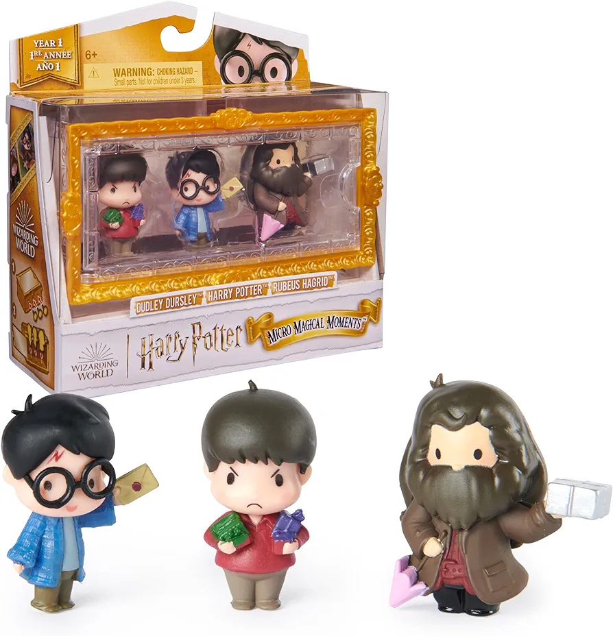 Wizarding World Harry Potter, Micro Magical Moments Action Figures Set with Exclusive Harry, Hagrid, Dudley & Display Case, Kids Toys for Ages 6+